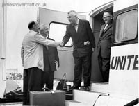 A group of officials including Mr. Harry Parry (in white) greet the crew of VA3-001 upon its arrival at Rhyl in 1962