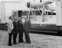 A group of officials including Mr. Harry Parry (in white) greet the crew of VA3-001 upon its arrival at Rhyl in 1962