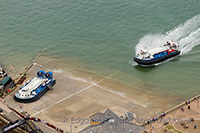 AP1-88 hovercraft arriving at Ryde Hoverport from the air