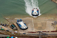 AP1-88 hovercraft arriving at Ryde Hoverport from the air