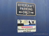 Warning! Beware of crosswinds and spray sign, reproduced from those seen on the Prince of Wales Pier (Dover) before the cross-channel SRN4s ceased in 2000