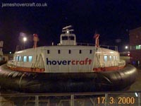 SRN4 approaching the engineering sheds, ready to align with the seven hydraulic jack rams to be raised up for skirt maintenance