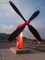 Sprucing the place up. An engineer thought to place a propeller at the entrance to the terminal building (James Rowson)