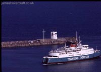 Townsend Thoresen ferry passing just before the Port Control building of the Eastern breakwater